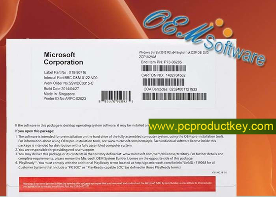 Kasten-Soem-Satz-Produkt-Schlüssel-Lizenz Windows Servers 2012 R2 Standardkleinschlüssel-DVD